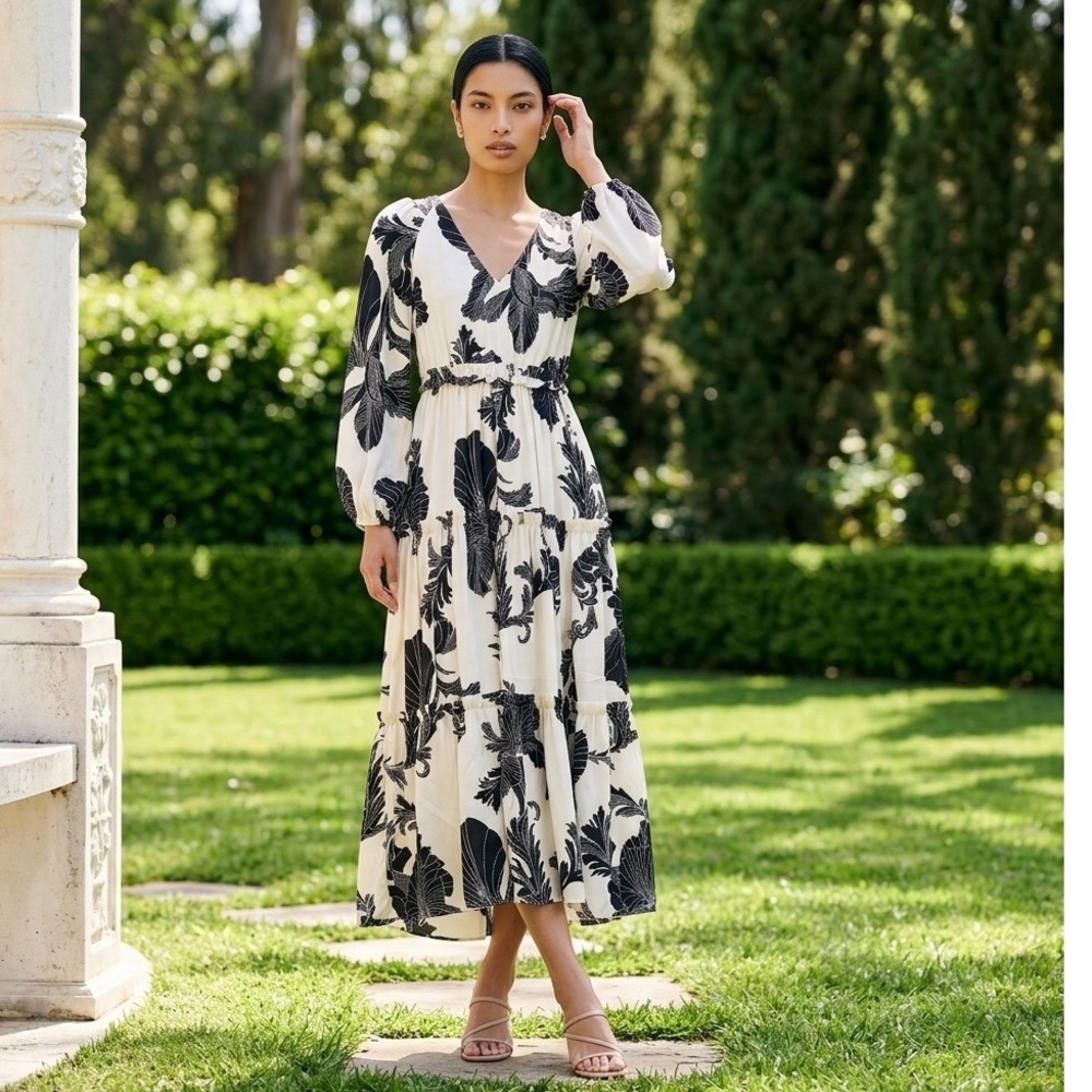 Express White Maxi Dress with Black Botanical Print